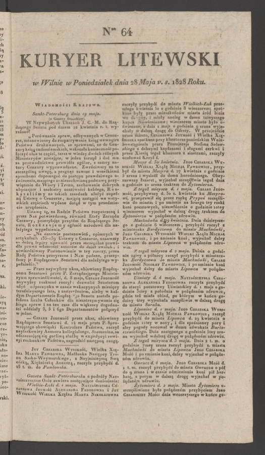 Kuryer Litewski. 1828, numer&nbsp;64