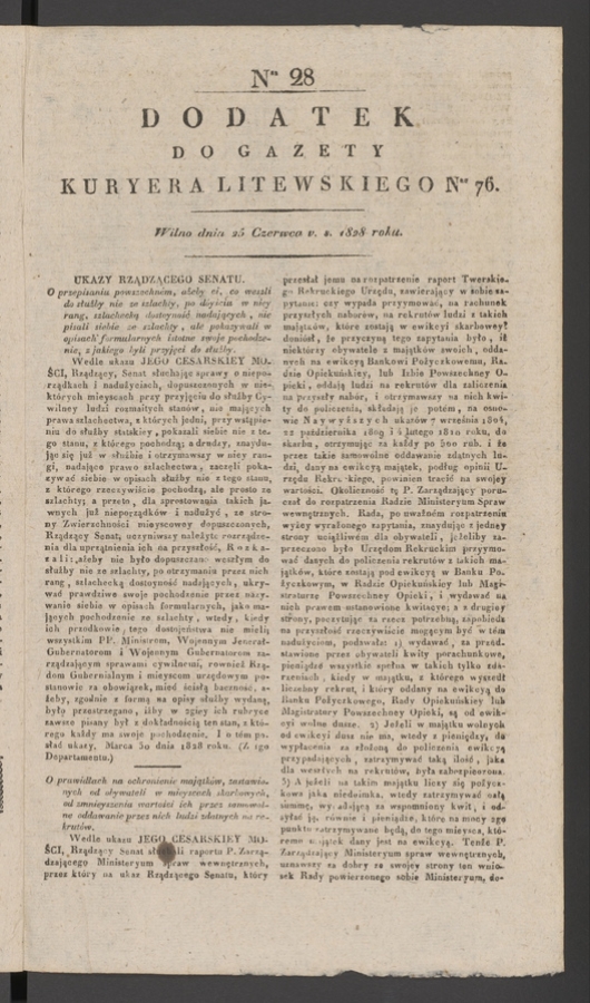 Dodatek do&nbsp;gazety Kuryera Litewskiego numeru&nbsp;76, 1828, numer&nbsp;28