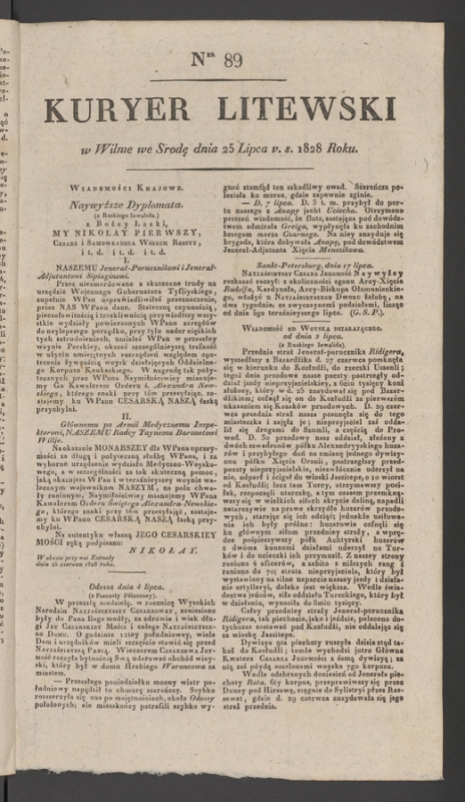 Kuryer Litewski. 1828, numer&nbsp;89