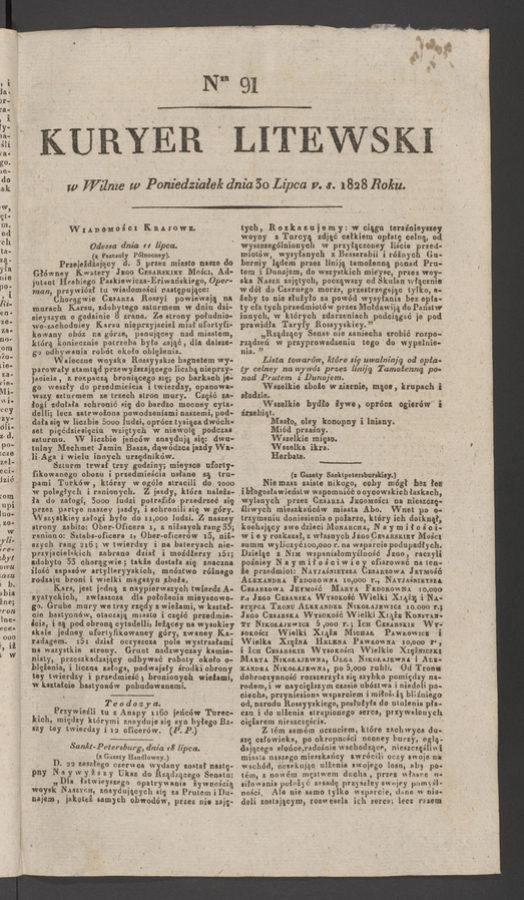 Kuryer Litewski. 1828, numer&nbsp;91