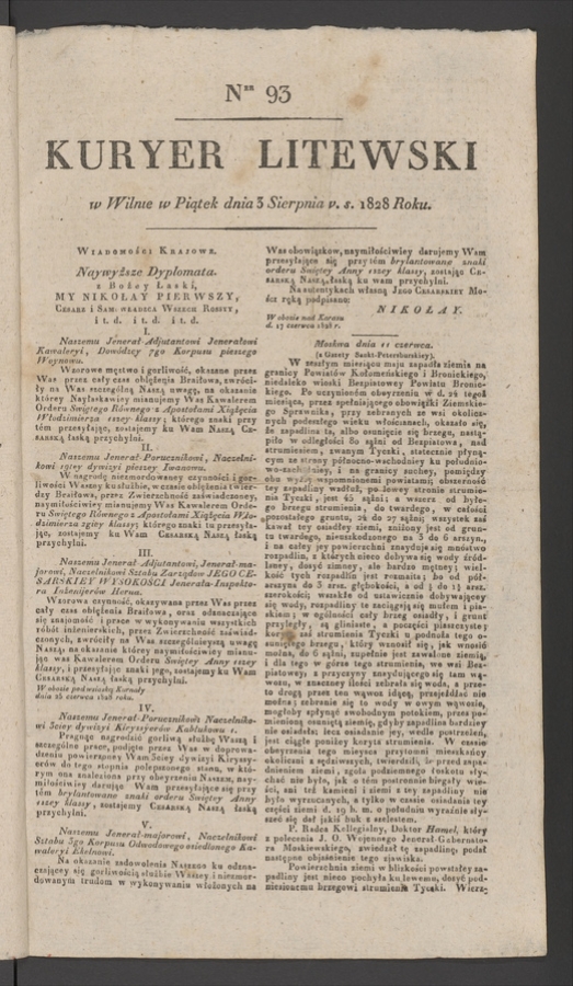 Kuryer Litewski. 1828, numer&nbsp;93