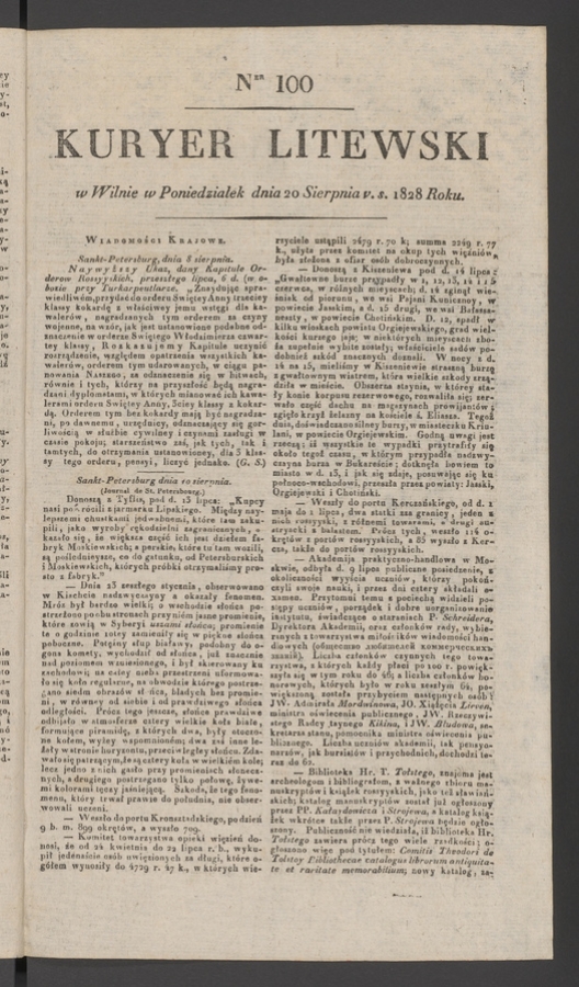 Kuryer Litewski. 1828, numer&nbsp;100