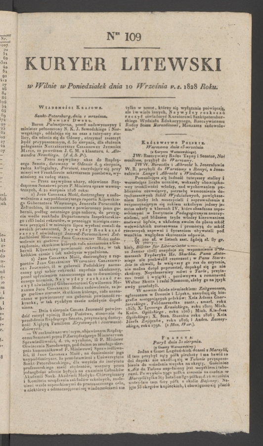 Kuryer Litewski. 1828, numer&nbsp;109