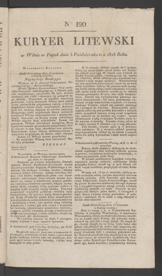 Kuryer Litewski. 1828, numer&nbsp;120