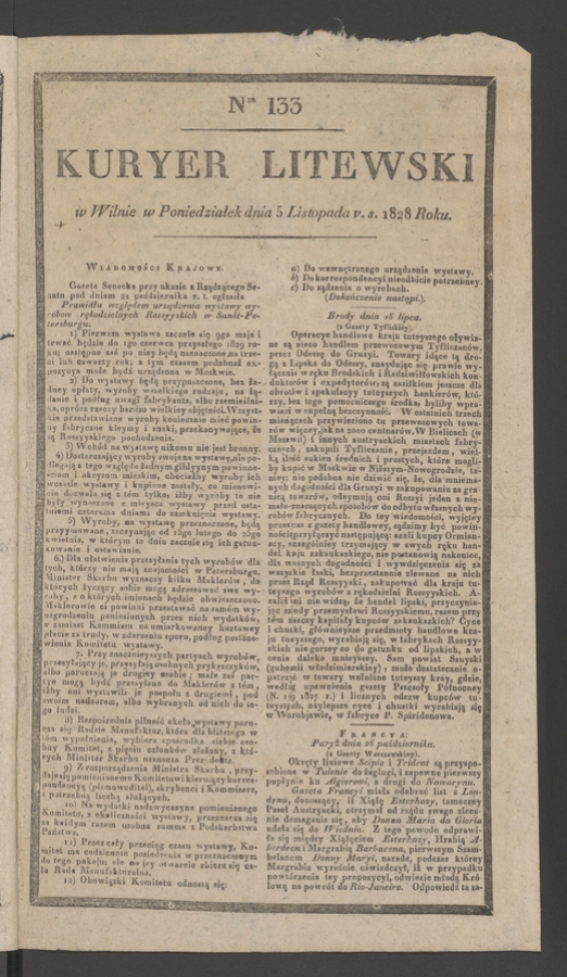 Kuryer Litewski. 1828, numer&nbsp;133
