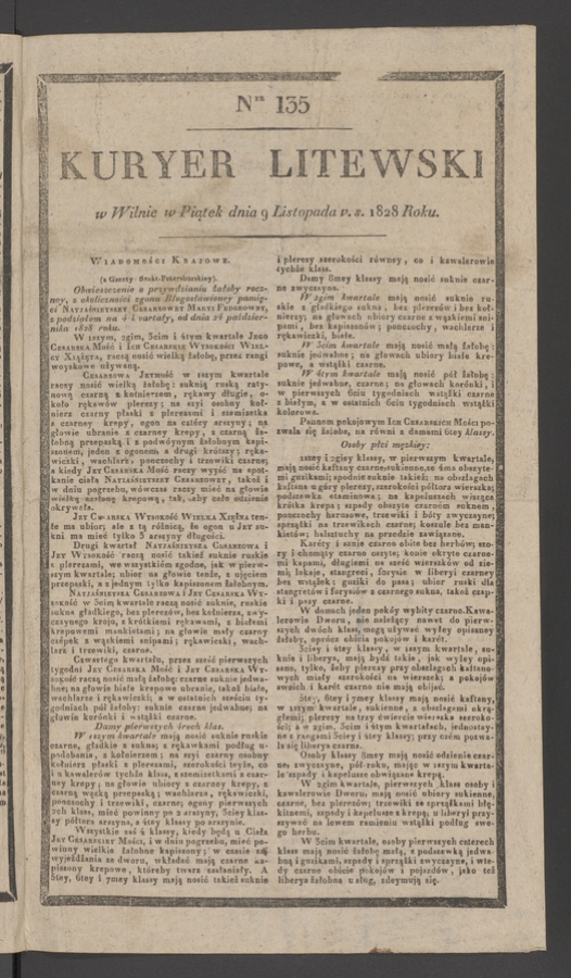Kuryer Litewski. 1828, numer&nbsp;135