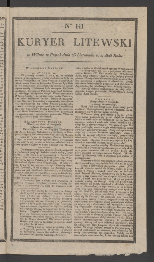Kuryer Litewski. 1828, numer&nbsp;141