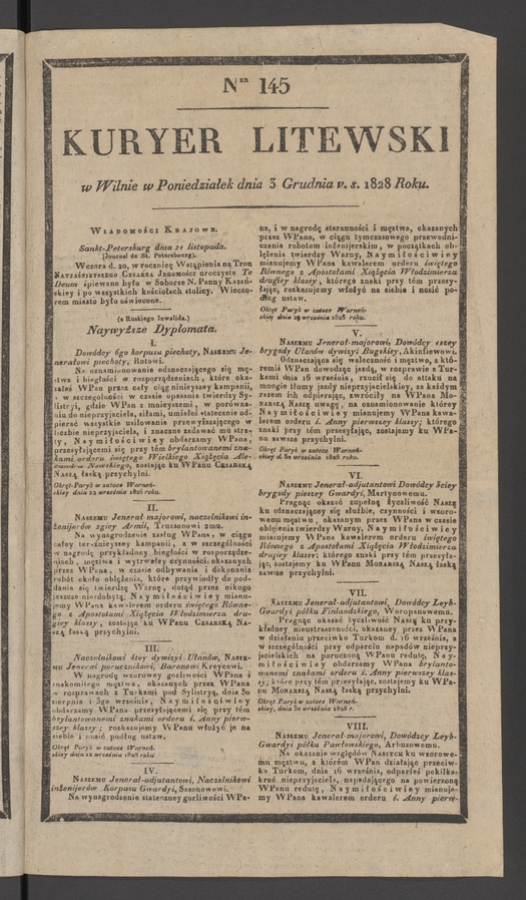 Kuryer Litewski. 1828, numer&nbsp;145