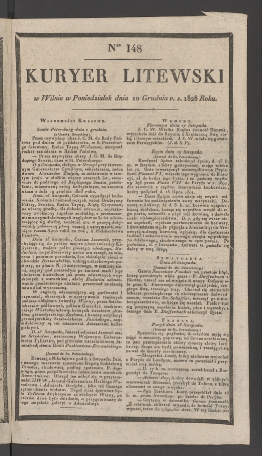 Kuryer Litewski. 1828, numer&nbsp;148
