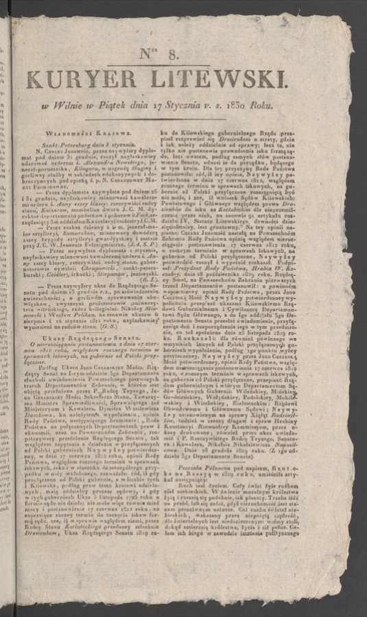 Kuryer Litewski. 1830, numer&nbsp;8