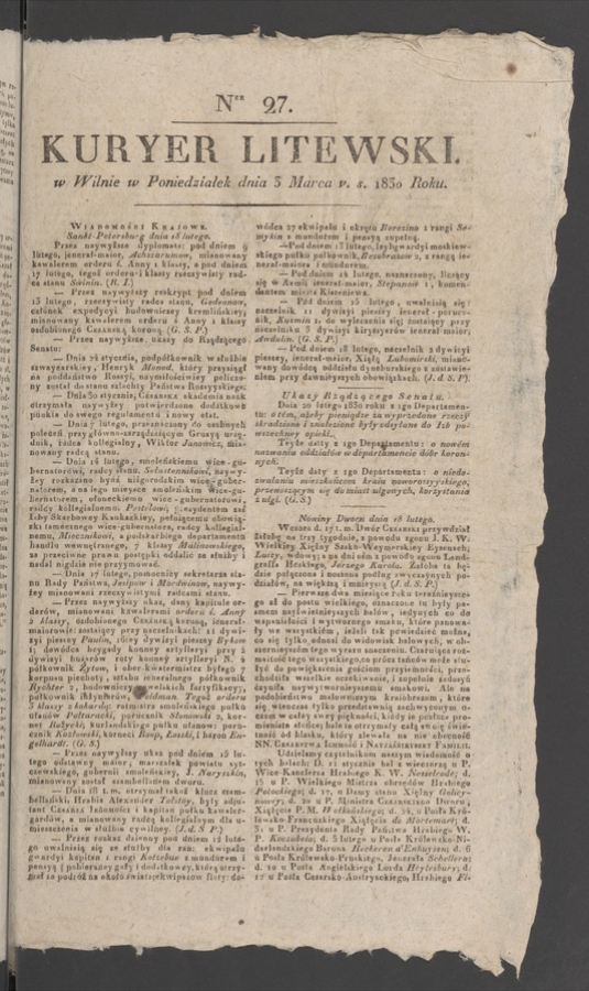 Kuryer Litewski. 1830, numer&nbsp;27