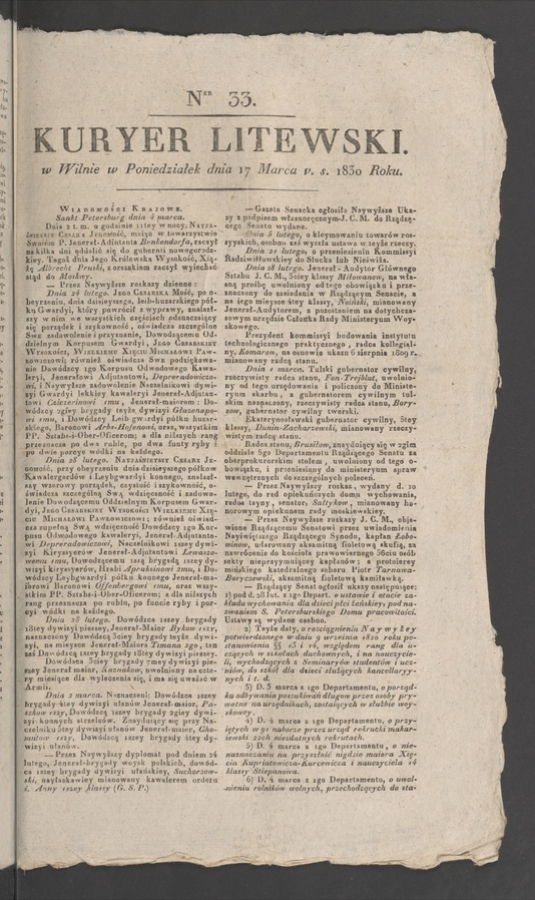 Kuryer Litewski. 1830, numer 33
