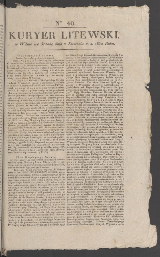 Kuryer Litewski. 1830, numer&nbsp;40