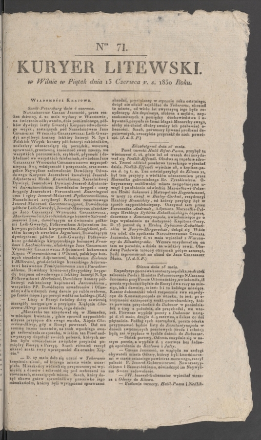 Kuryer Litewski. 1830, numer&nbsp;71