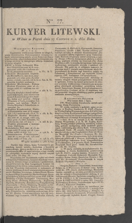 Kuryer Litewski. 1830, numer 77