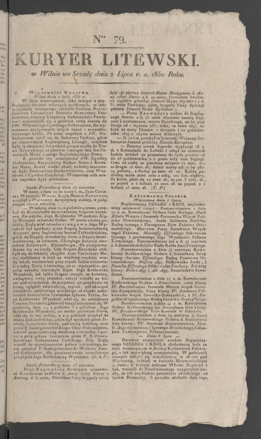 Kuryer Litewski. 1830, numer&nbsp;79