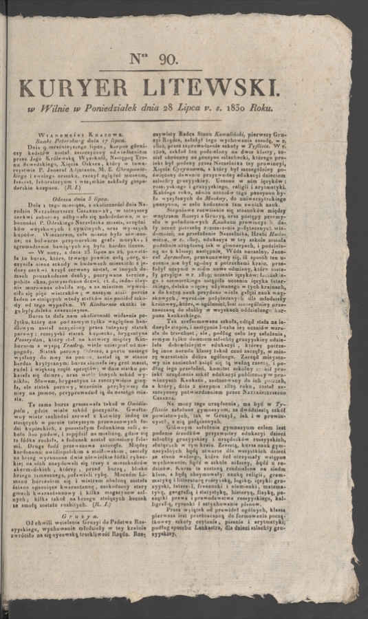 Kuryer Litewski. 1830, numer&nbsp;90