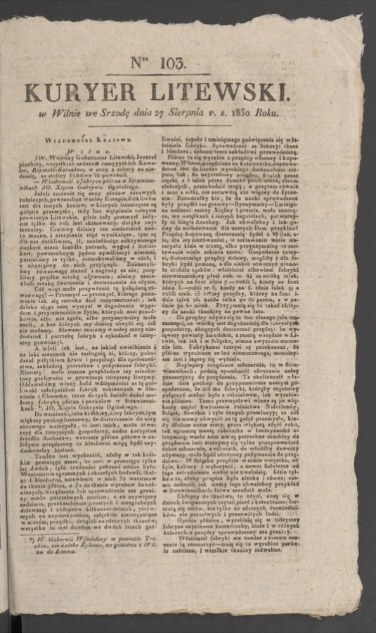 Kuryer Litewski. 1830, numer&nbsp;103
