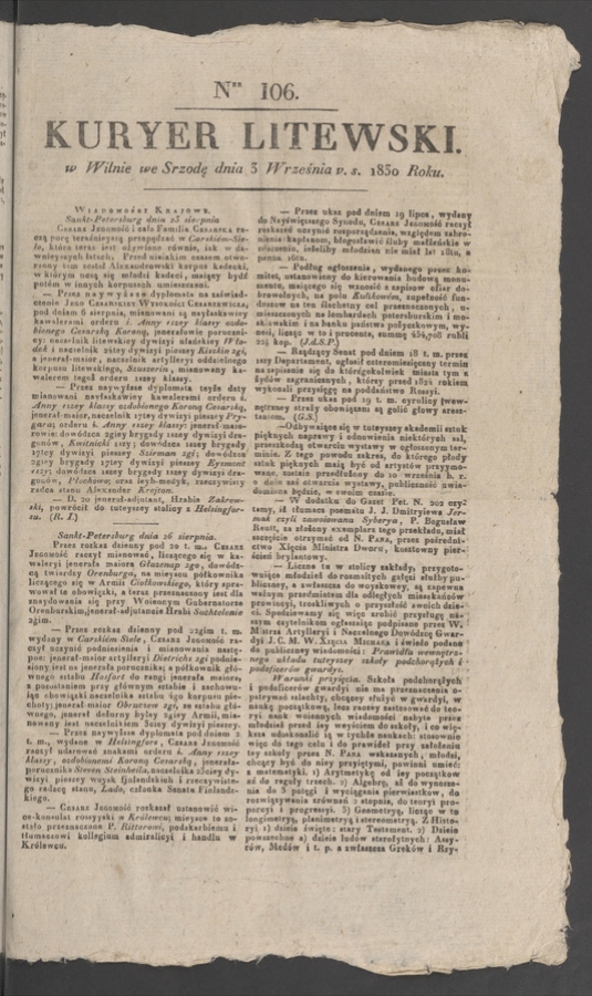 Kuryer Litewski. 1830, numer 106