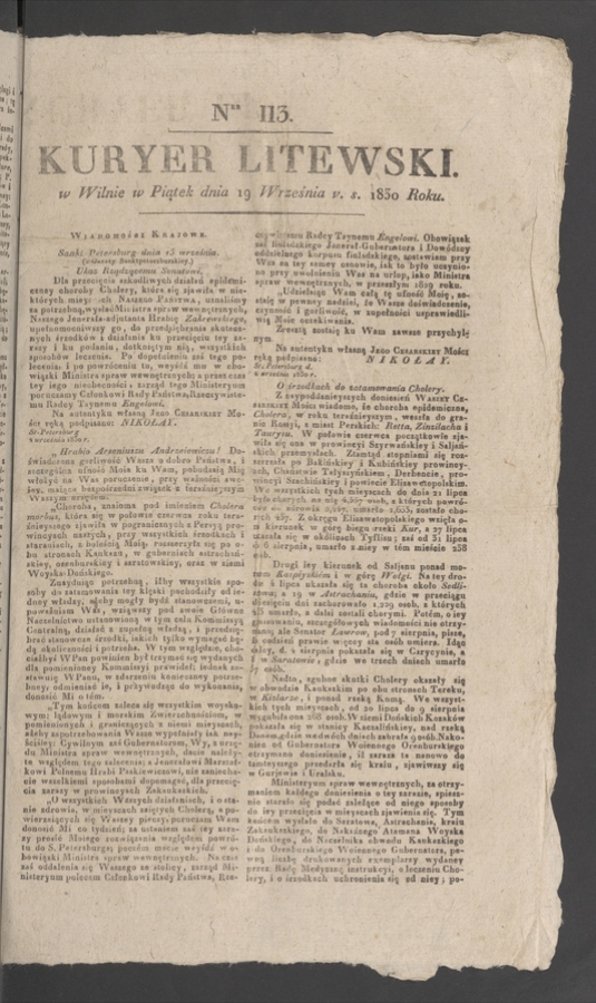 Kuryer Litewski. 1830, numer 113