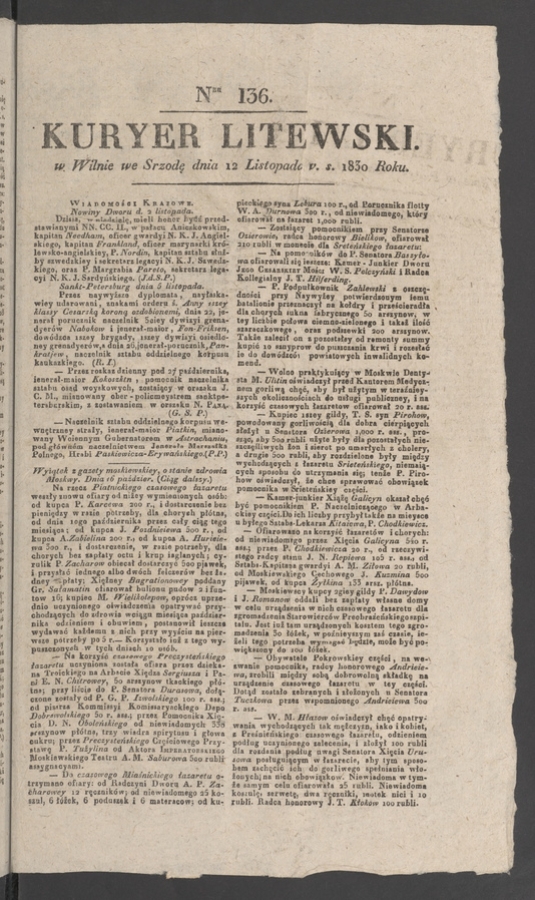 Kuryer Litewski. 1830, numer&nbsp;136