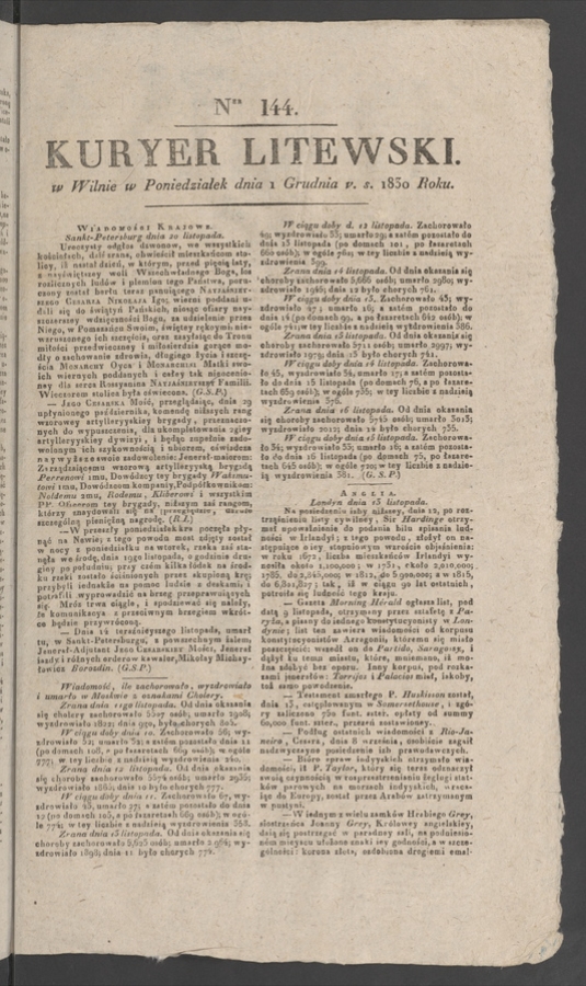 Kuryer Litewski. 1830, numer&nbsp;144