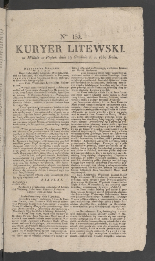 Kuryer Litewski. 1830, numer&nbsp;152