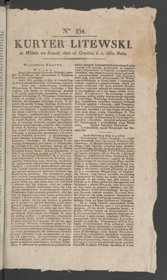 Kuryer Litewski. 1830, numer&nbsp;154