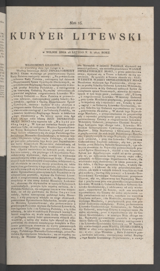 Kuryer Litewski. 1814, numero&nbsp;16