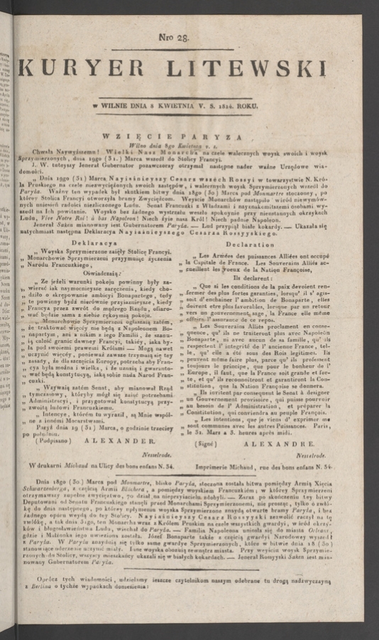 Kuryer Litewski. 1814, numero&nbsp;28