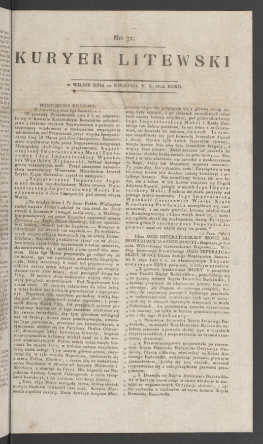 Kuryer Litewski. 1814, numero&nbsp;31
