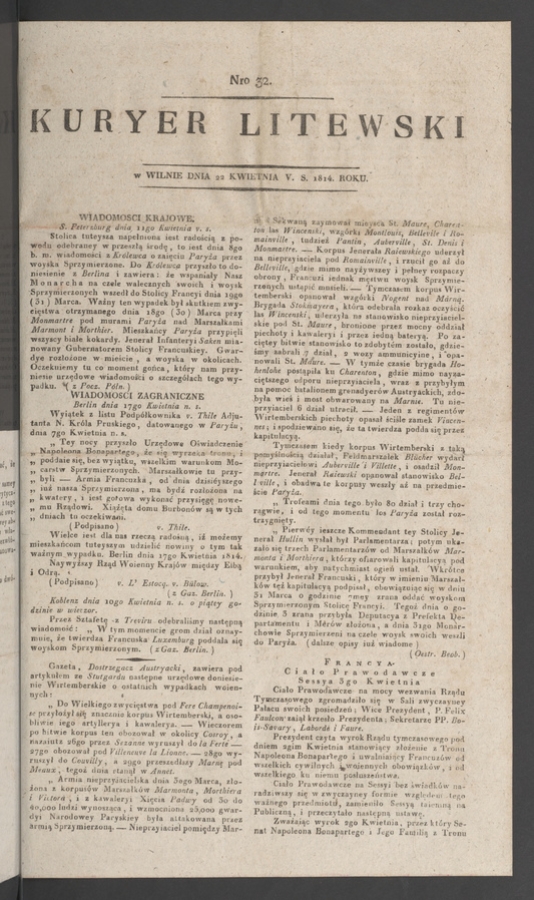 Kuryer Litewski. 1814, numero&nbsp;32