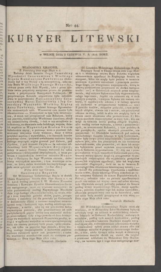 Kuryer Litewski. 1814, numero&nbsp;44