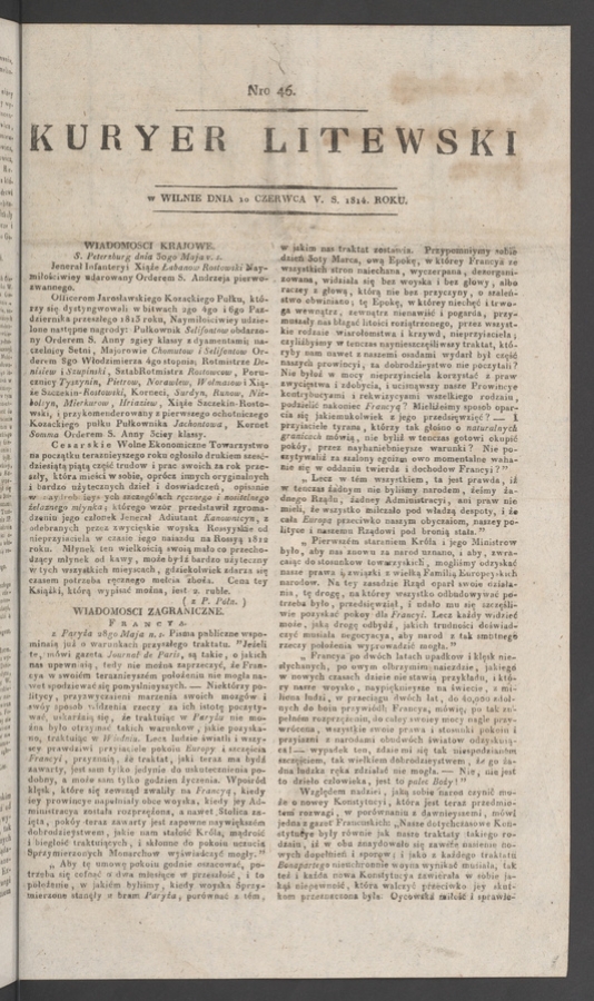 Kuryer Litewski. 1814, numero&nbsp;46
