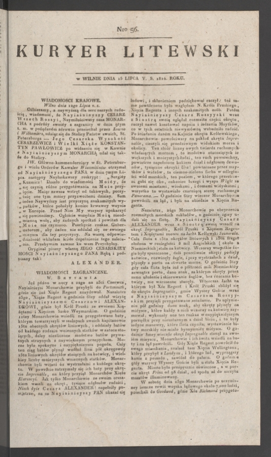 Kuryer Litewski. 1814, numero&nbsp;56