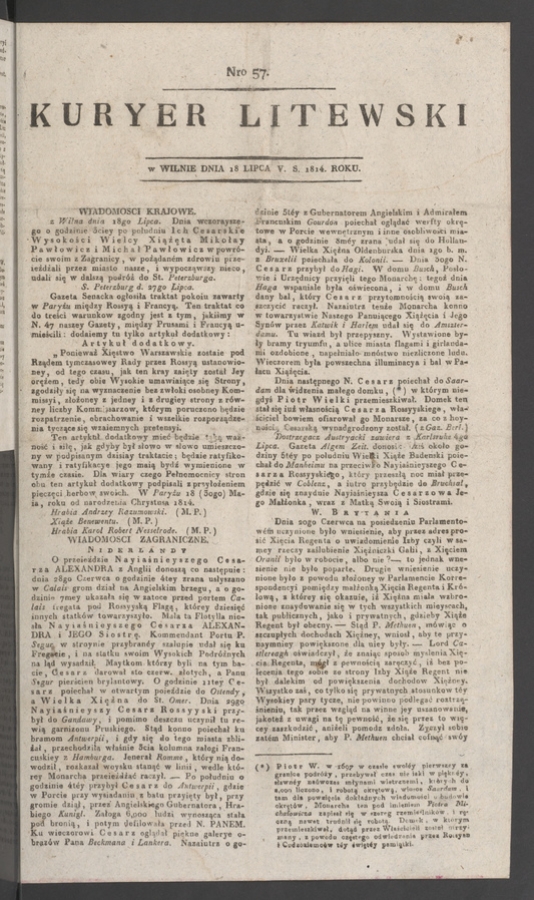 Kuryer Litewski. 1814, numero&nbsp;57