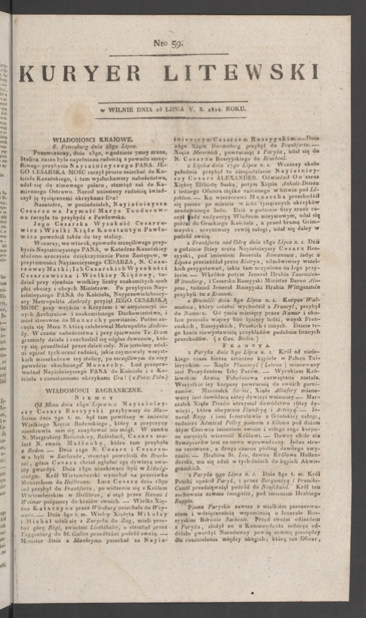 Kuryer Litewski. 1814, numero&nbsp;59