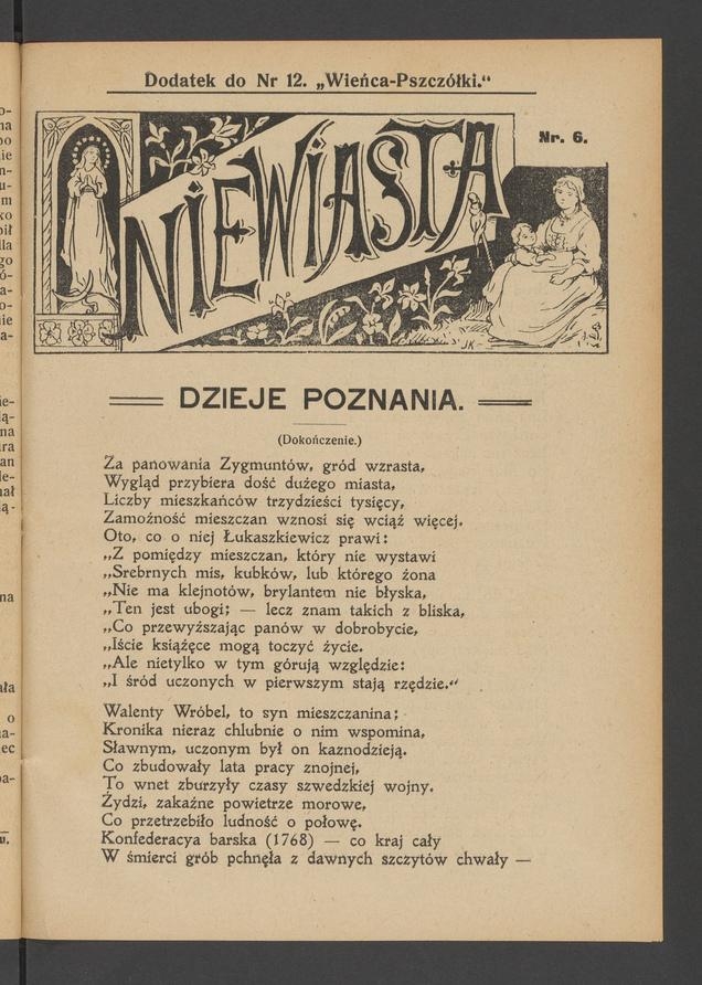 Niewiasta : dodatek do numeru 12 „Wieńca-Pszczółki”. Rok 9, 1909, numer 6