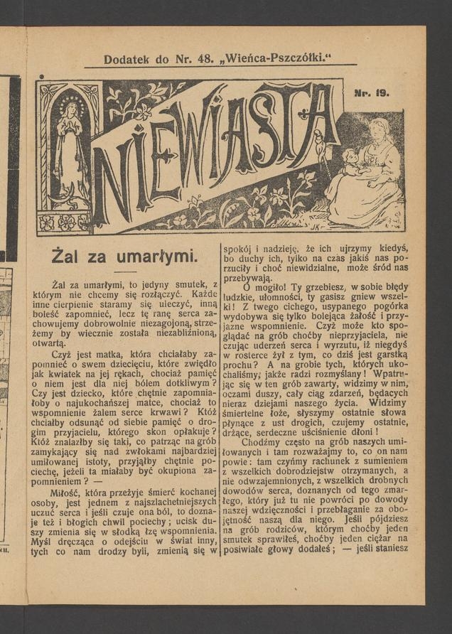 Niewiasta : dodatek do numeru 48 „Wieńca-Pszczółki”. Rok 9, 1909, numer 19