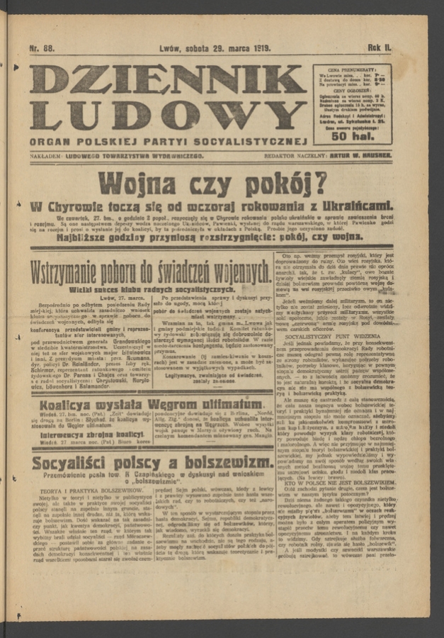 Dziennik Ludowy : organ Polskiej Partyi Socyalistycznej. Rok 2, 1919, numer 88