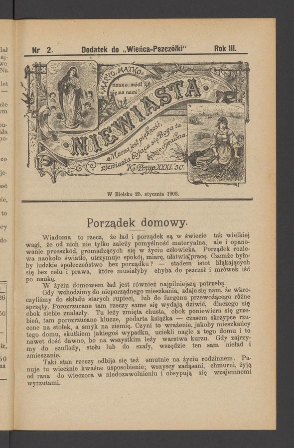 Niewiasta : dodatek do&nbsp;&bdquo;Wieńca-Pszcz&oacute;łki&rdquo;. Rok&nbsp;3, 1903, numer&nbsp;2