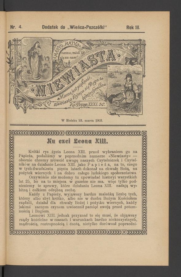 Niewiasta : dodatek do&nbsp;&bdquo;Wieńca-Pszcz&oacute;łki&rdquo;. Rok&nbsp;3, 1903, numer&nbsp;4