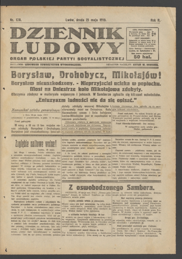 Dziennik Ludowy&nbsp;: organ Polskiej Partyi Socyalistycznej. Rok&nbsp;2, 1919, numer&nbsp;138