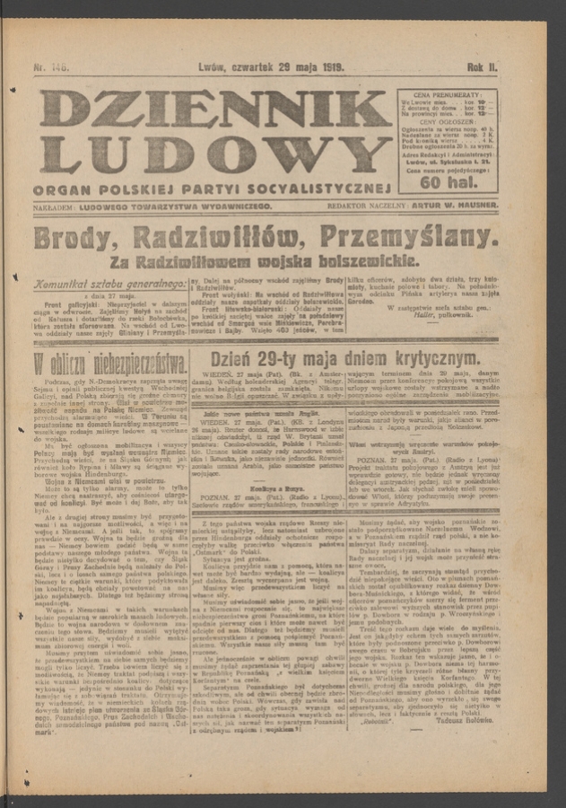 Dziennik Ludowy&nbsp;: organ Polskiej Partyi Socyalistycznej. Rok&nbsp;2, 1919, numer&nbsp;146