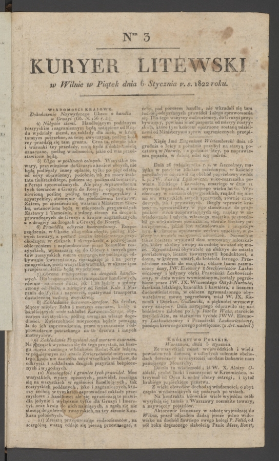 Kuryer Litewski. 1822, numer&nbsp;3