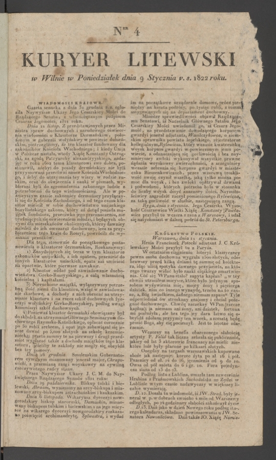 Kuryer Litewski. 1822, numer&nbsp;4