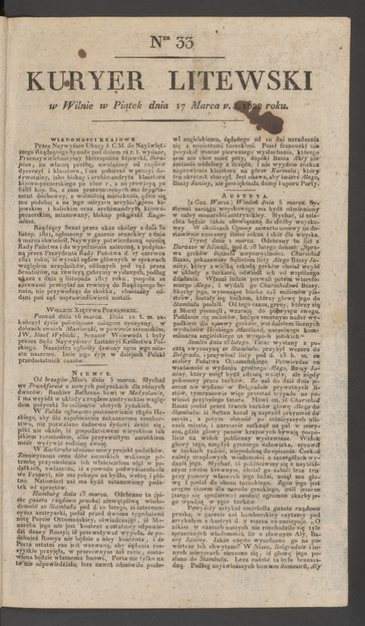 Kuryer Litewski. 1822, numer&nbsp;33