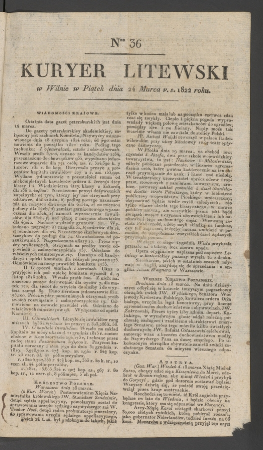 Kuryer Litewski. 1822, numer&nbsp;36