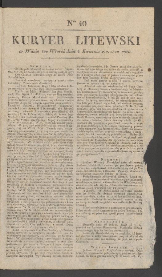 Kuryer Litewski. 1822, numer&nbsp;40