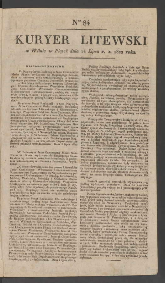 Kuryer Litewski. 1822, numer&nbsp;84